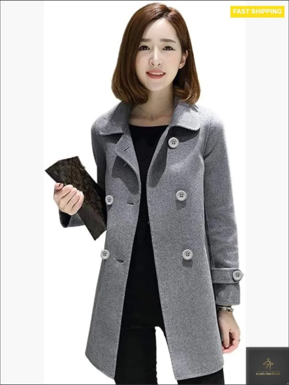 Double Breasted Pea Coat Classic Fit Wool Blend Jacket Winter Outwear